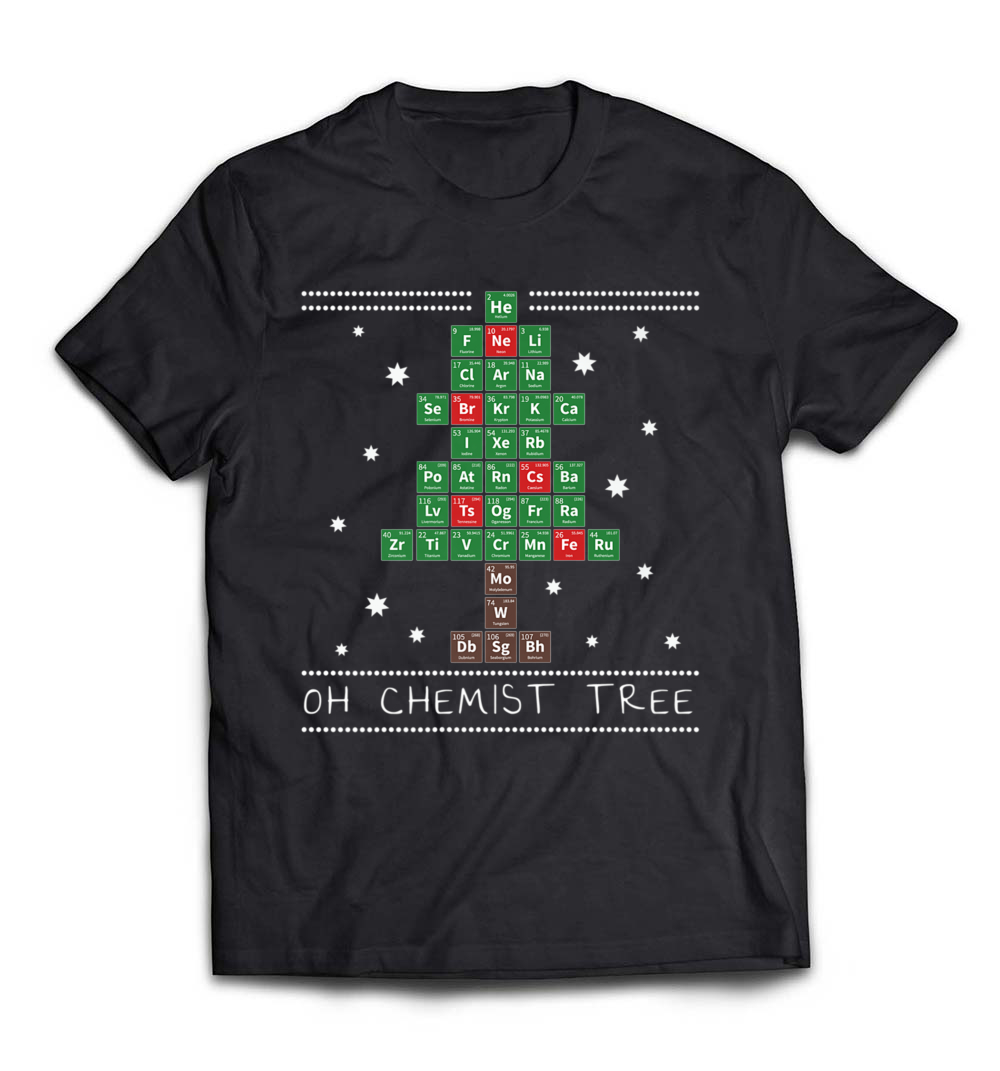 “Christmas Chemistry Science Periodic Table Chemist Tree Tee” – A Festive T-Shirt for Science Lovers